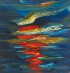 Red Moonlight on midnight blue seas SOLD